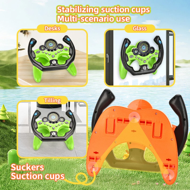 Kids Simulation Racing Car Driving Game 360 Degrees Rotate Steering Wheel and Accelerator Brake Pedal Toys Set With Suction Cup