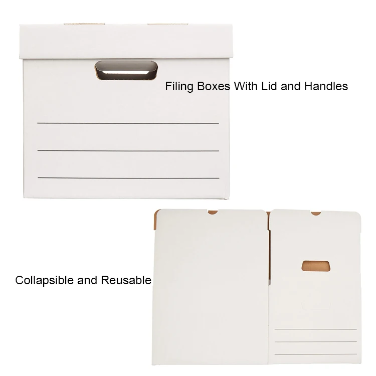 Custom File Bankers Storage Box With Lid and Handles Corrugated Cardboard Paper Carton Packaging Box