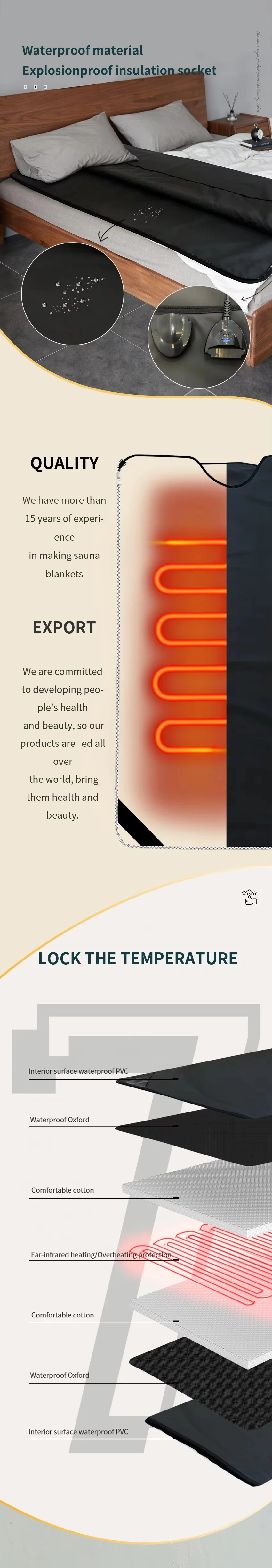 Far Infrared Sauna Blanket with 25-80 Celsius Degree Temperature Control 1 Year Warranty and Carbon Fiber Heating Wire