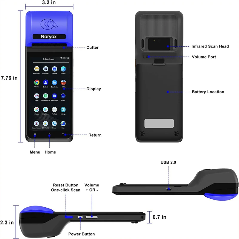 Pos Factory Android 12/13 Handheld Pos With 58mm Printer Terminal 5.5 Inch Restaurant Pos System Wireless Fiscal Cash Register