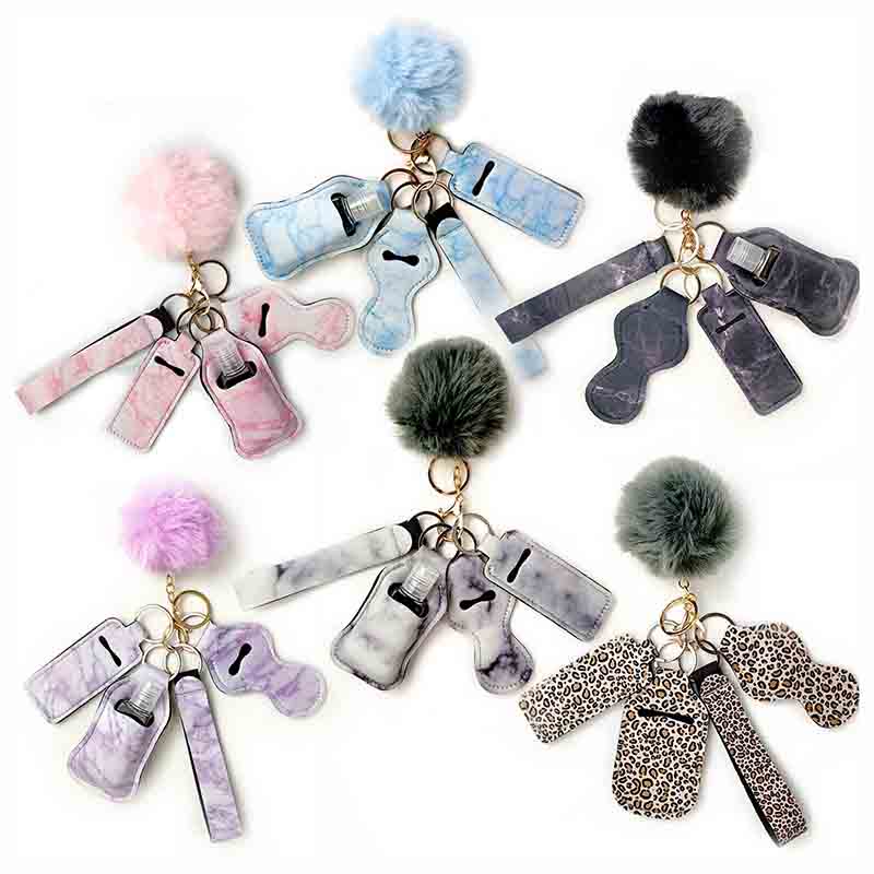 6 шт. Пустой дорожный размер бутылки и брелок держатель набор Крючки для ключей футляр для гигиенической помады брелки