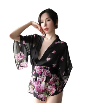 Sexy Sakura Kimono Lovely Japanese Uniform Robe Sexy Lingerie Floral Print Sleepwear Geisha Robe Vintage Clothes