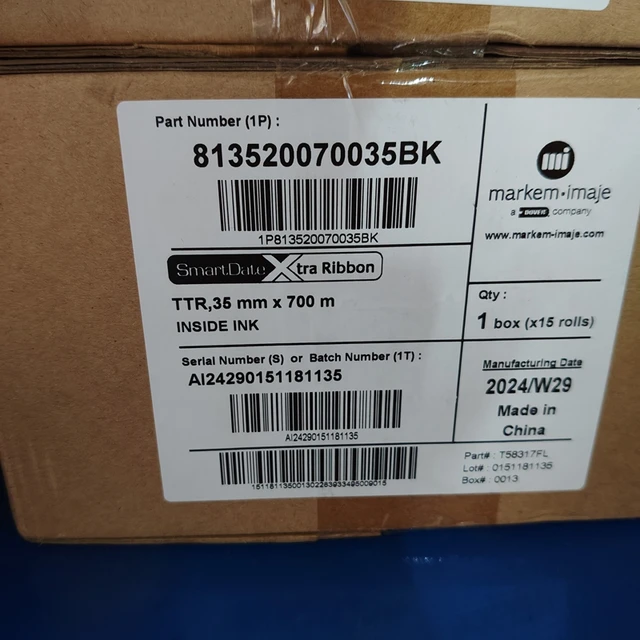 Markem Imaje 3520 Sizes 35mm*700m Ink Ribbon High PET Film Heat Transfer Coding Machine Ribbon for Packaging X40-X65 3