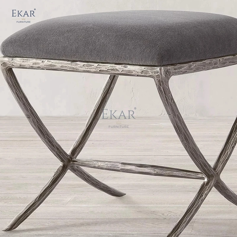 product new forged vintage copper iron frame living room furniture stool bench with fabric-61