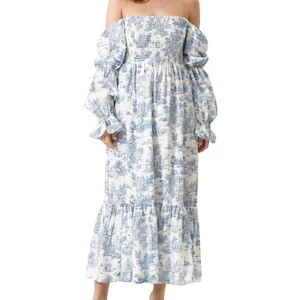 Floral Print Comfortable Square Collar Dress with Spring Floral Skirt