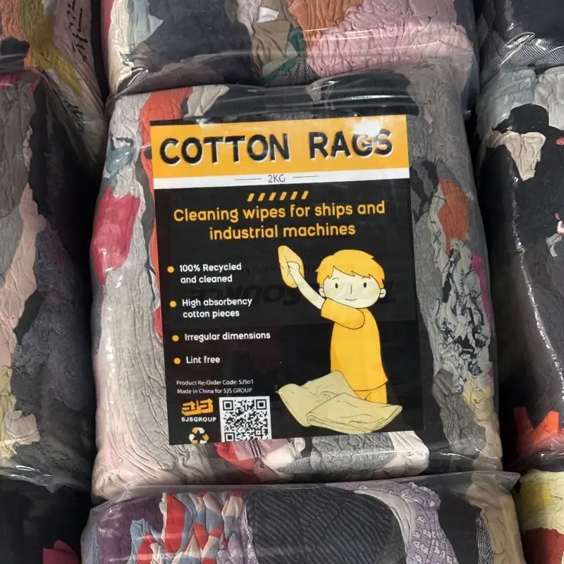 Grade A Cotton Fabric Scraps Recycling Textile Waste Rags Dark Color Mixed T Shirt Rags Shop Wiping Rags for Cleaning