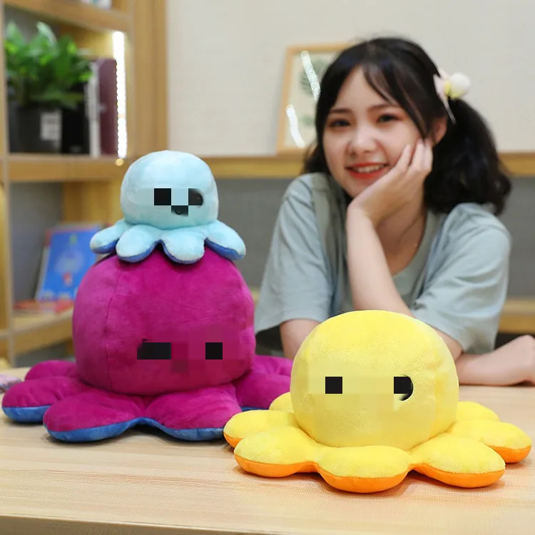 一个可爱的20厘米章鱼娃娃,双面脸转章鱼婴儿章鱼毛绒玩具娃娃