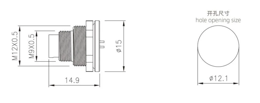 M9 Male Back Mount Socket(solder) IP67 2\3\4\5\6\7\8 Pin Industrial Connector