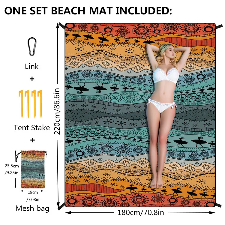 Large Big Sand Proof Waterproof Custom Logo Design Beach Mat Sand Free Beach Blanket With Storage Bag for Outdoor Picnic Camping