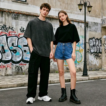 Zewu Men's Garment - Dyed Washed T - Shirt, 2025 SS New Arrival, 270G Cotton, Oversize Short Sleeve, Vintage Style
