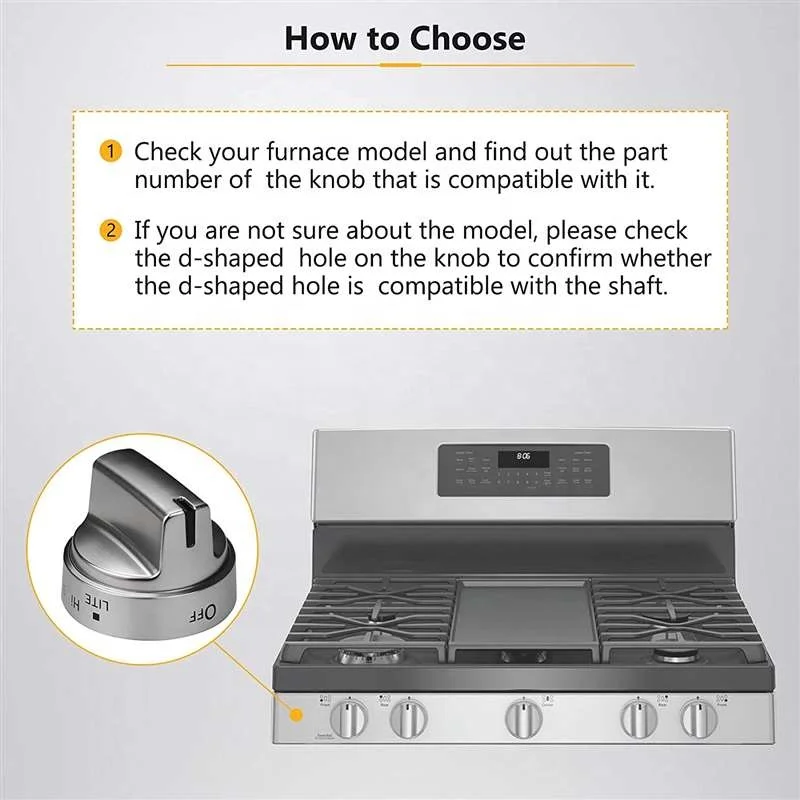 Range Oven Stove Control Knob Pack of 5 WB03X24818 Stainless Steel Colored Stove Knob with Plastic Material Control Knob Set