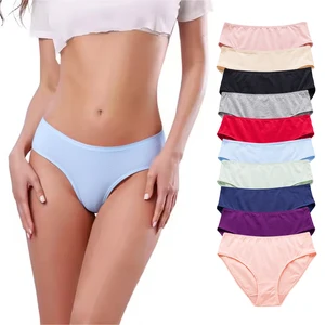 Soft Cotton High Waist Breathable Solid Color Briefs Womens Underwear Panties for Women