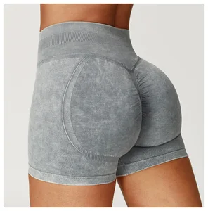 Sand Washed Seamless Yoga Shorts High Waist Tummy Control Workout Shorts Butt Lifting Running Fitness Wear 2 in 1 Design