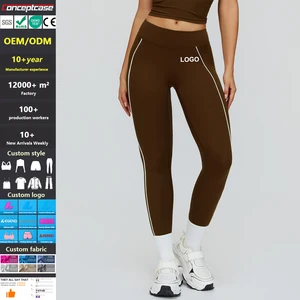 Custom Fabric Style Logo Tight Striped Quick-Drying Sports Yoga Pants Women Gym Fitness Butt Lifting Sports Running Leggings