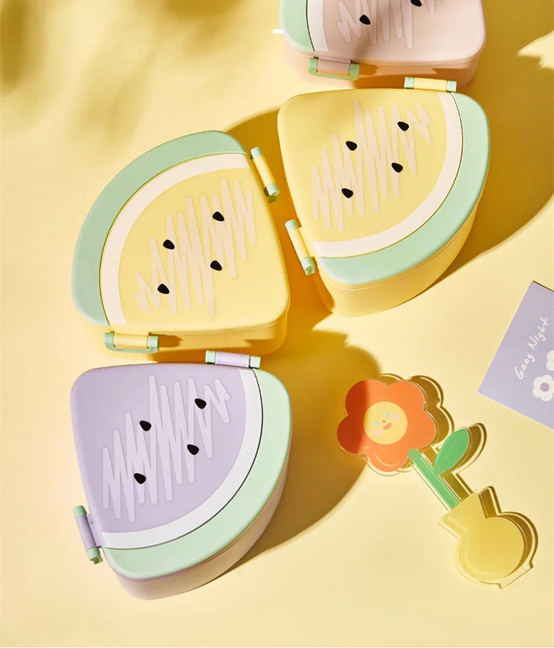 C54 New Style Creative Snack Box Food Grade Pp Lovely Watermelon Lunch Box Cartoon 3 Grids Microwave Lunch Box