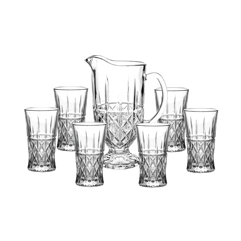 1000ml 300ml 7 Pcs Set Engraved Glass Water Jug Sets for Kitchenware