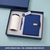 Tasse à café-stylo-cahier-bleu