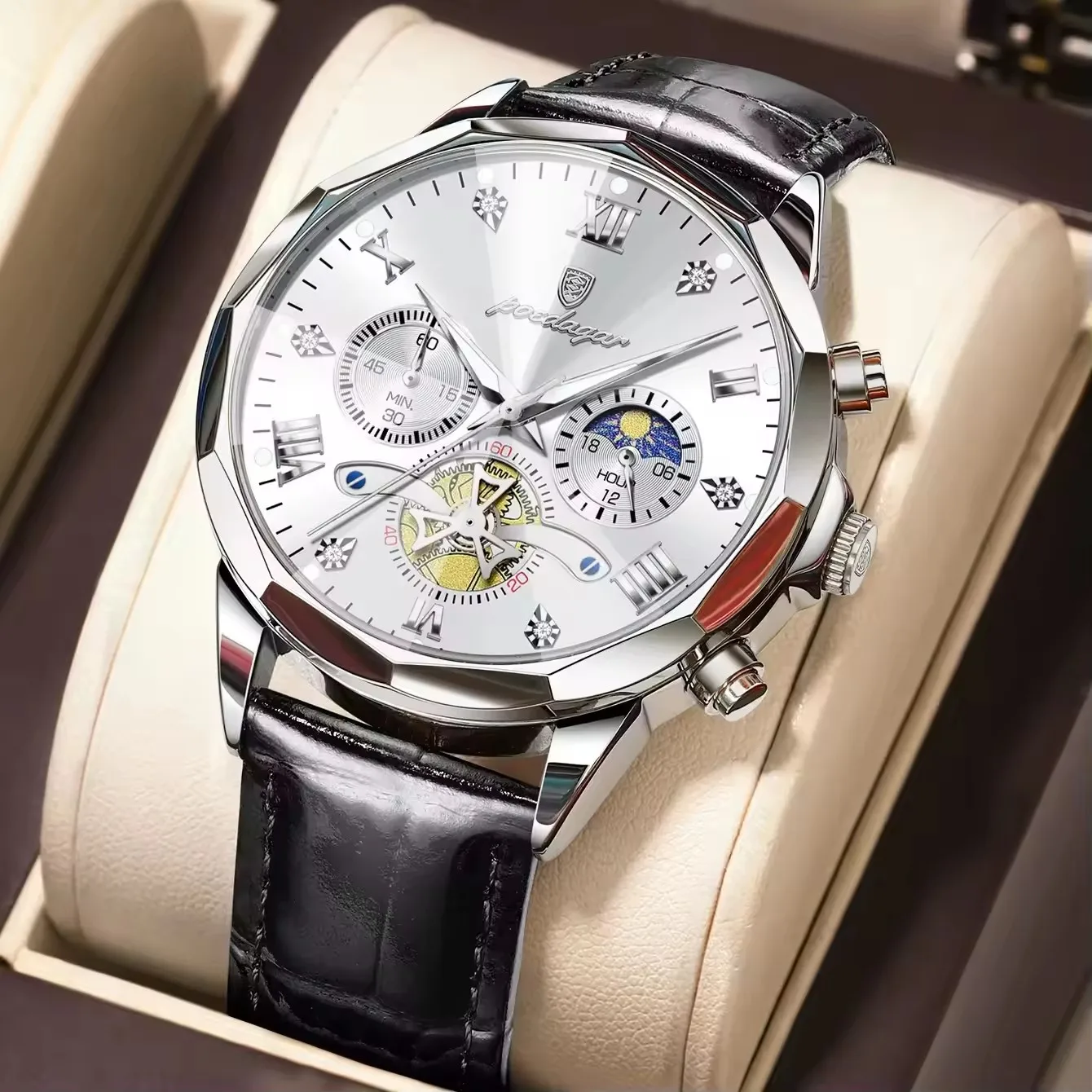 Poedagar 938 Wholesale Leather Strap Watch for Men Quartz Movement Waterproof Luminous C aperçu 19