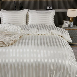 Luxury Satin Stripe Duvet Cover Four Seasons Breathable 3 Piece Set