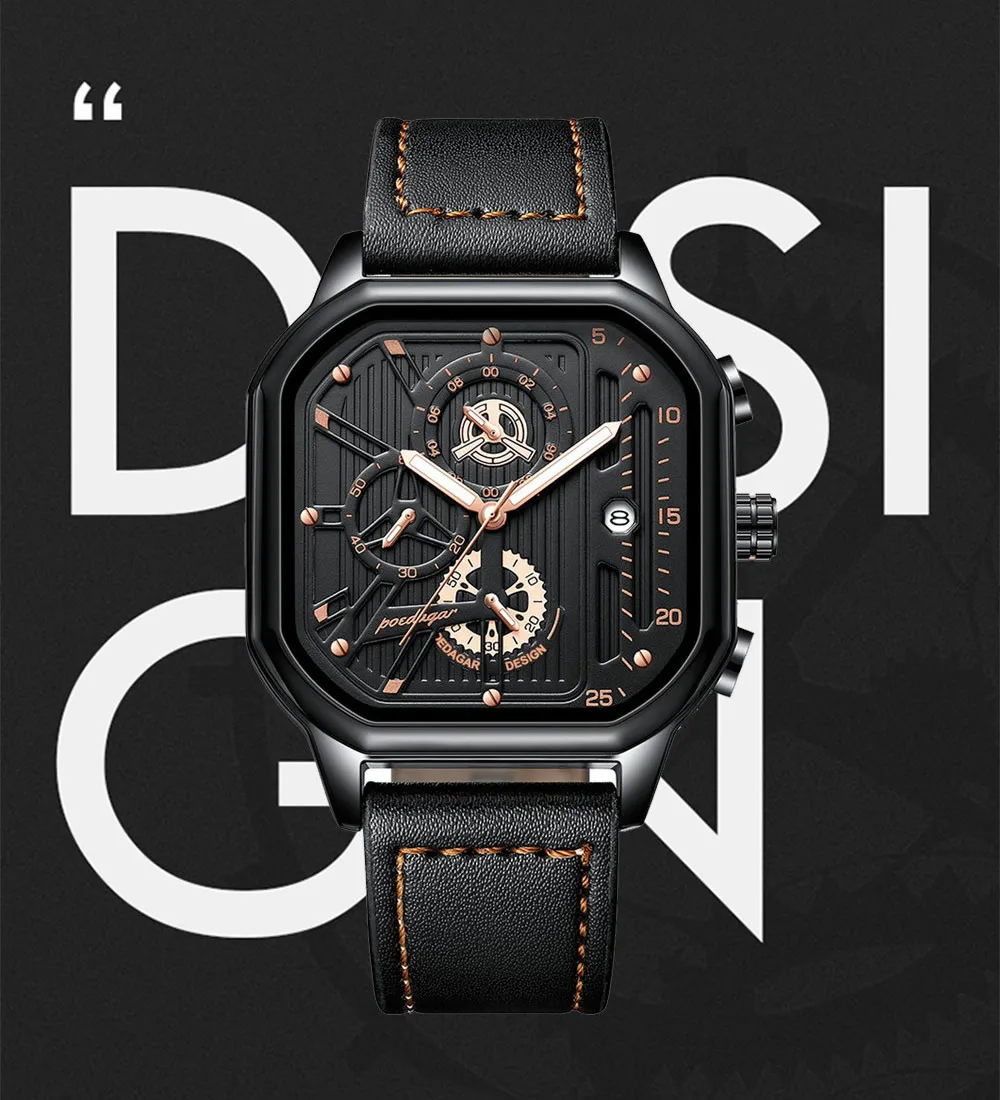 TAPORT Orologio Quadrato Per Appassionati Di Chitarra – Cinturino In Pelle Nera, Movimento Al Quarzo, Diametro 3,5 Cm, Regalo Uomo