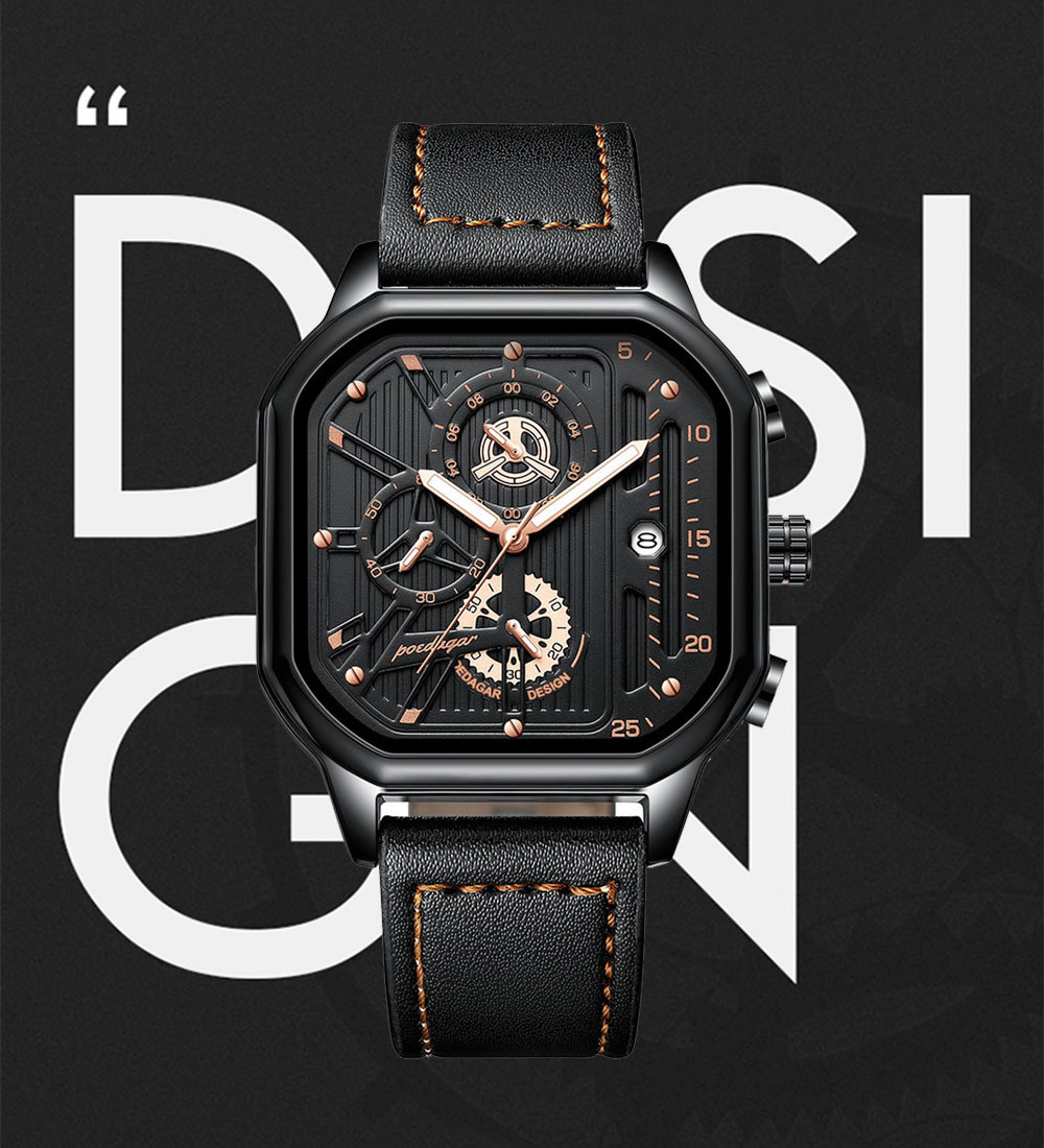 TAPORT Orologio Quadrato Per Appassionati Di Chitarra – Cinturino In Pelle Nera, Movimento Al Quarzo, Diametro 3,5 Cm, Regalo Uomo