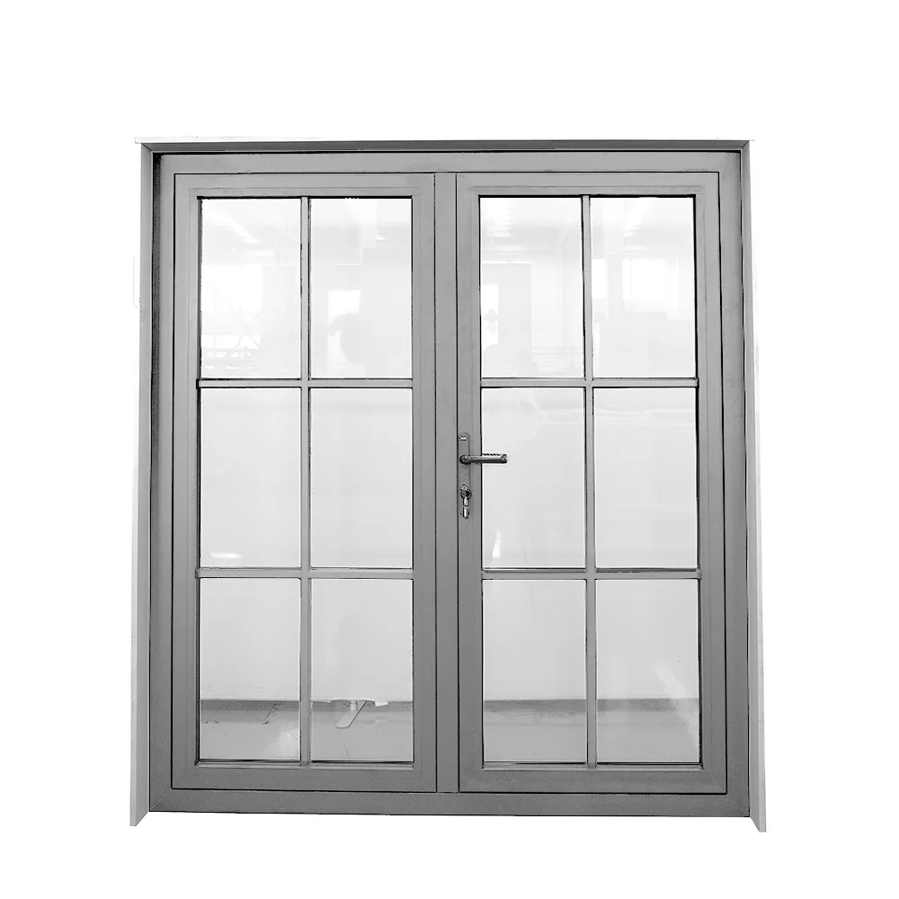 Grey aluminum profile casement glass doors grille design Low-E coating fill with air or Argon gas aluminum casement glass door