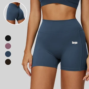 Wholesale Brushed Running Nude Gym  Activewear Scrunch Shorts  Slimming Sport Shorts Women Yoga Shorts