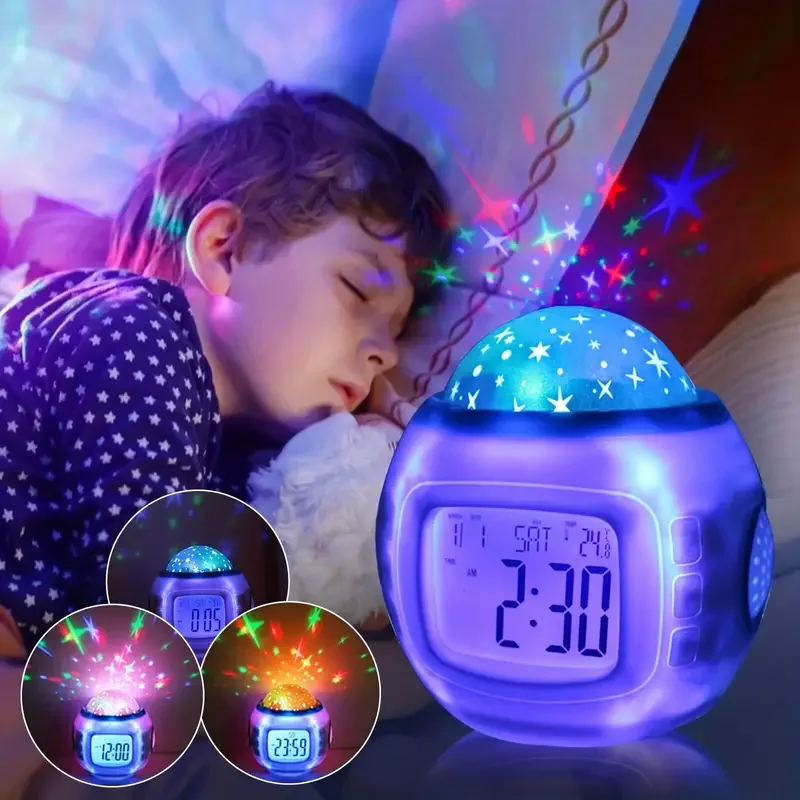 Projector Children’s Night Light Music Star Sky Digital Led Projection Projector Alarm Clock Calendar Cute Alarm Clock