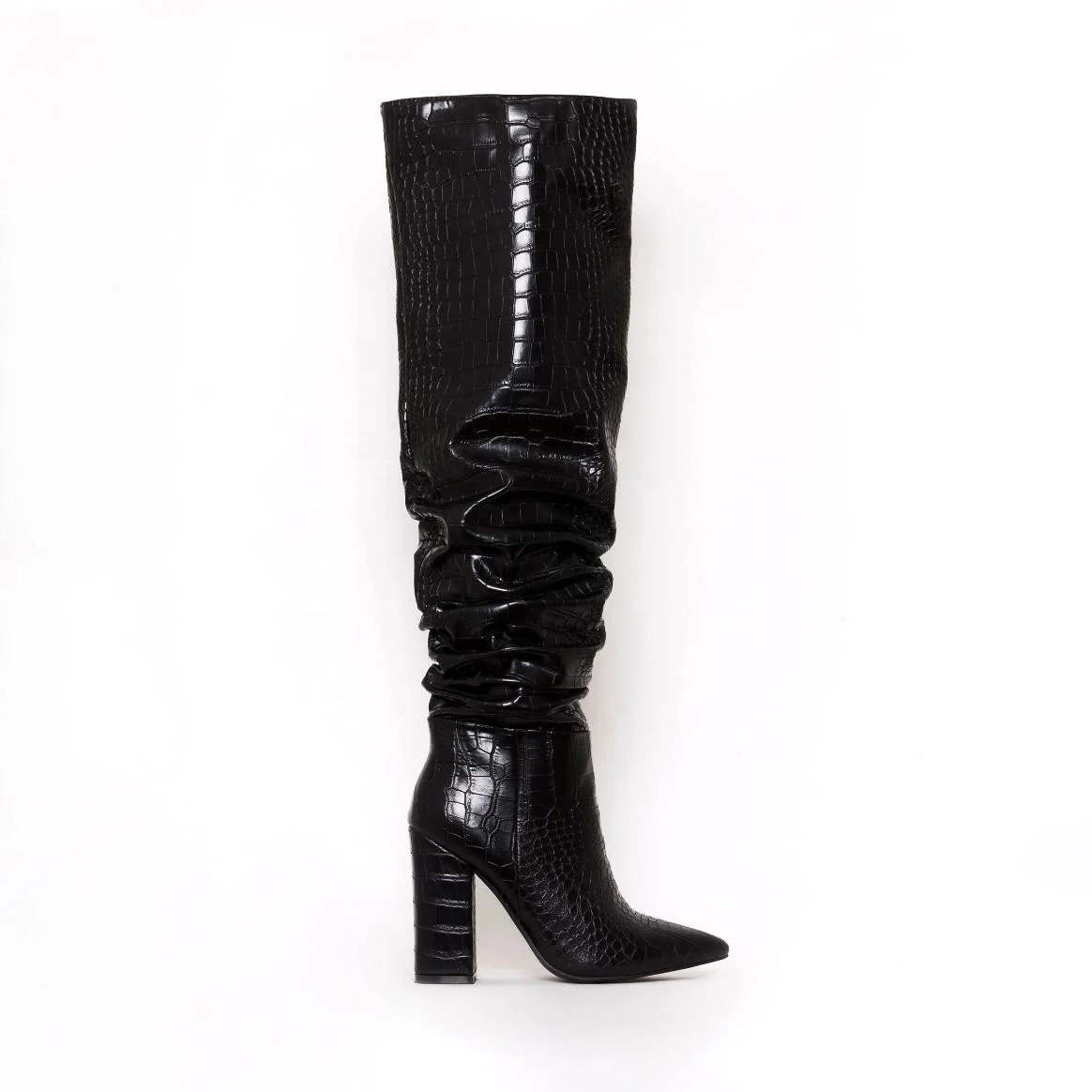 crocodile print knee high boots