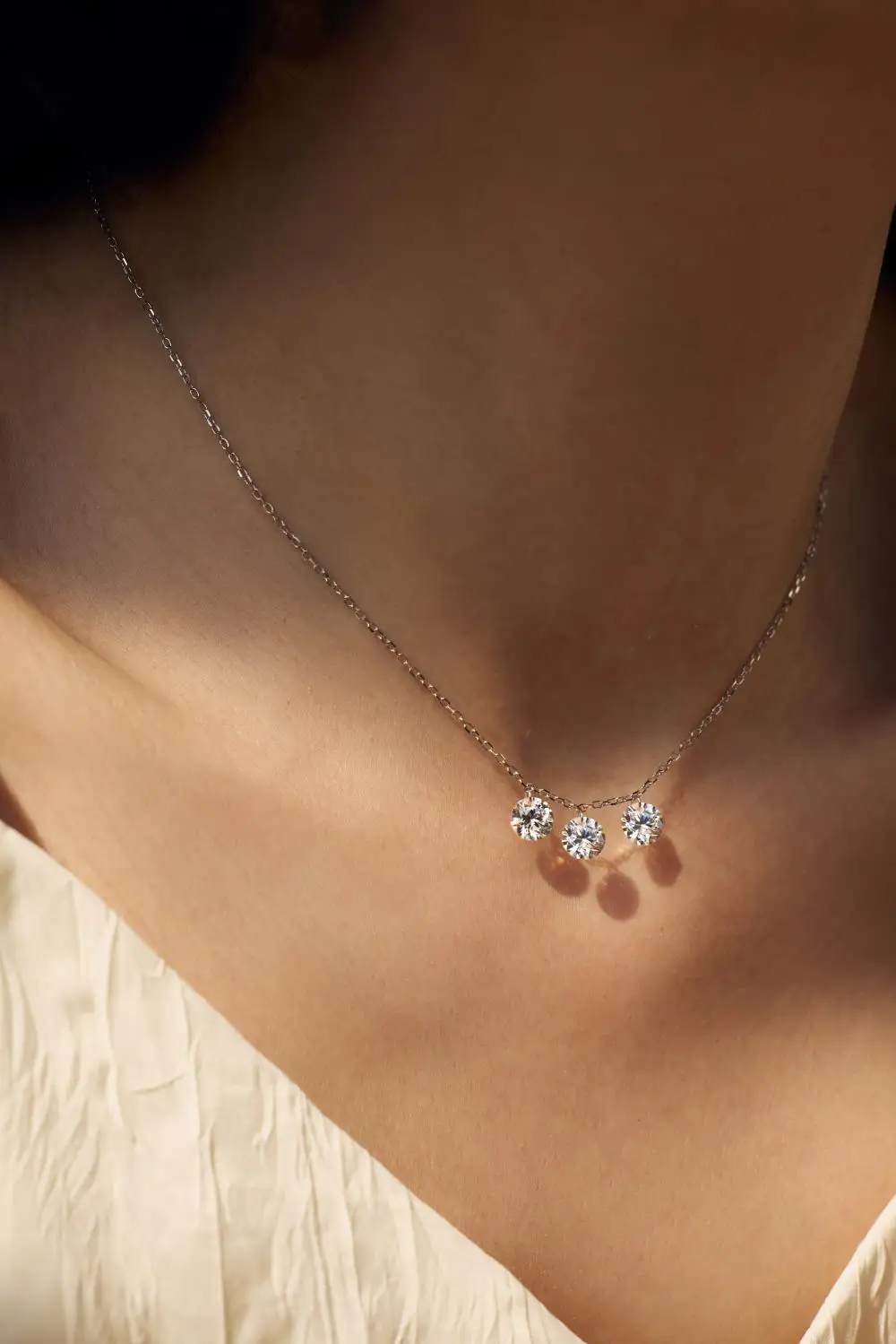 KAKODIY 925 Sterling Silver Engagement Wedding Jewelry for Women 3 Zircon Stone Pendant Necklace detail 5