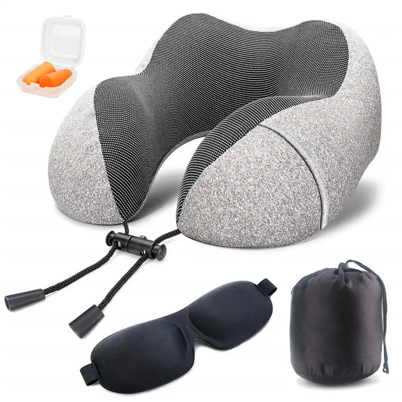 AA Custom Logo Free Sample Neck Pillow with Adjustable Clasp Memory Foam Neck Pillow Set Travel Neck Pillow Travel