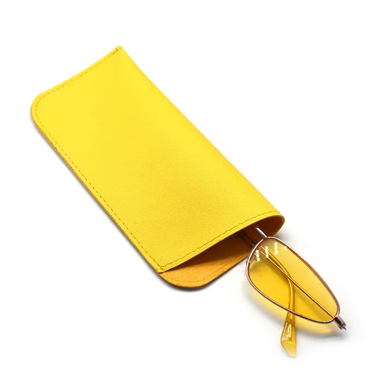 Maofar Factory Custom Logo Yellow Soft PU Leather Sunglasses Pouch Simple Glasses Pouch Case