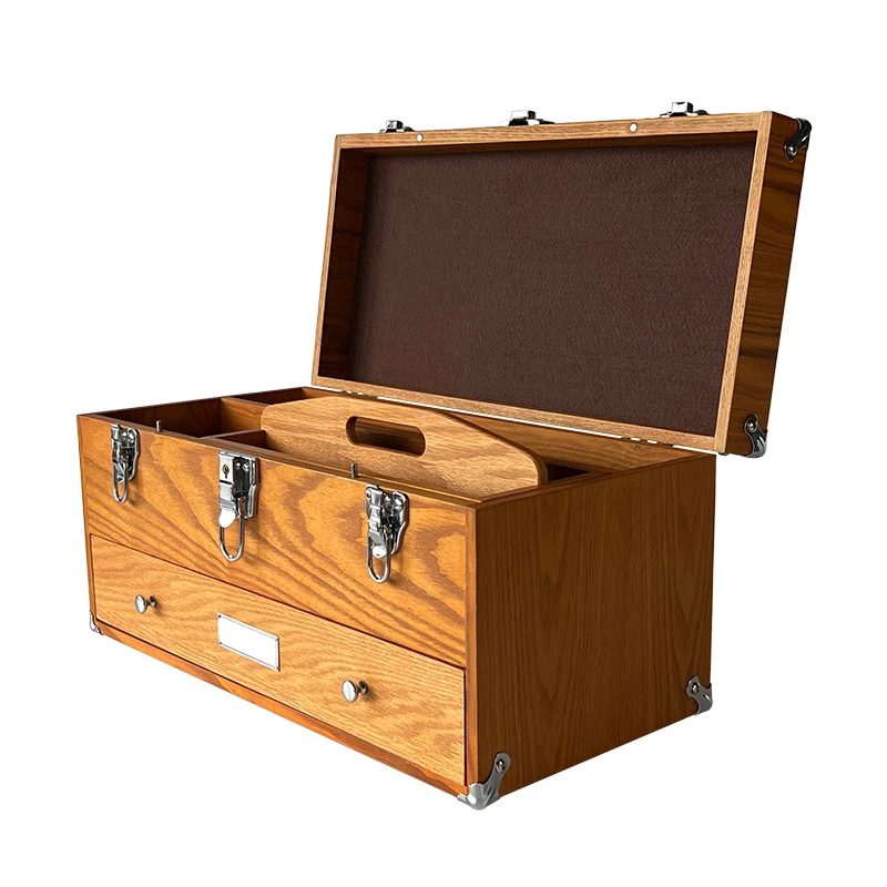 Factory Direct Custom Double Layer Solid Wooden Tool Box Custom Wooden & Bamboo Packaging Boxes