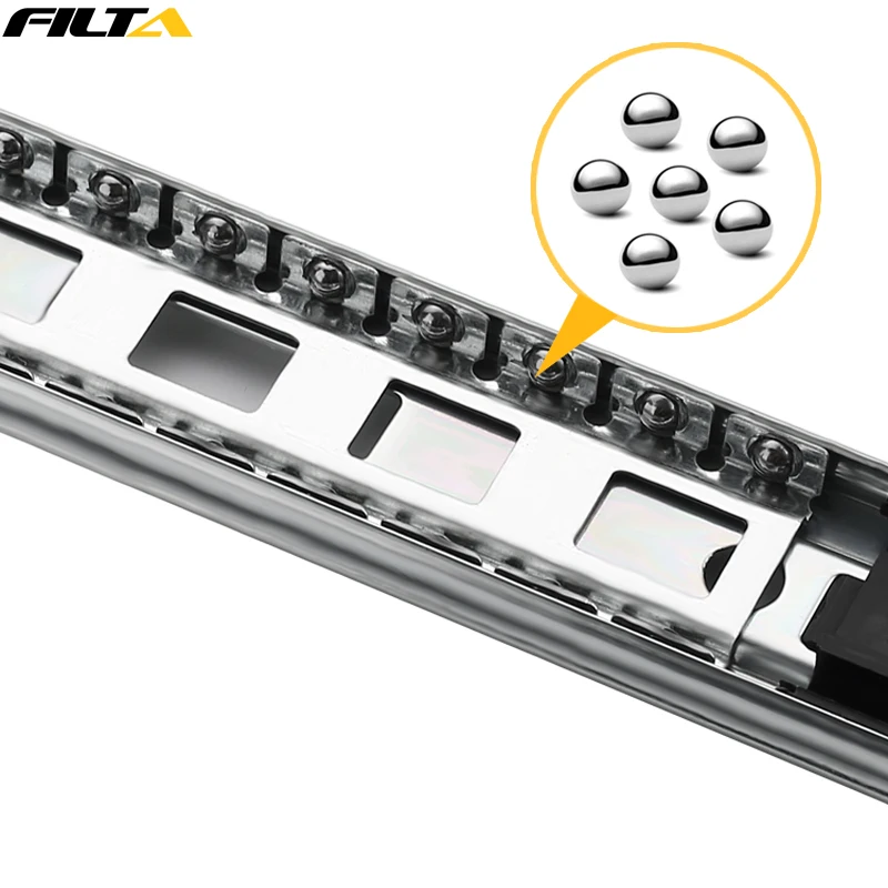 Фурнитура Filta, 45 мм, корредеры, телескопы, свисающая скользка, мягкое закрытие, выдвижной ящик