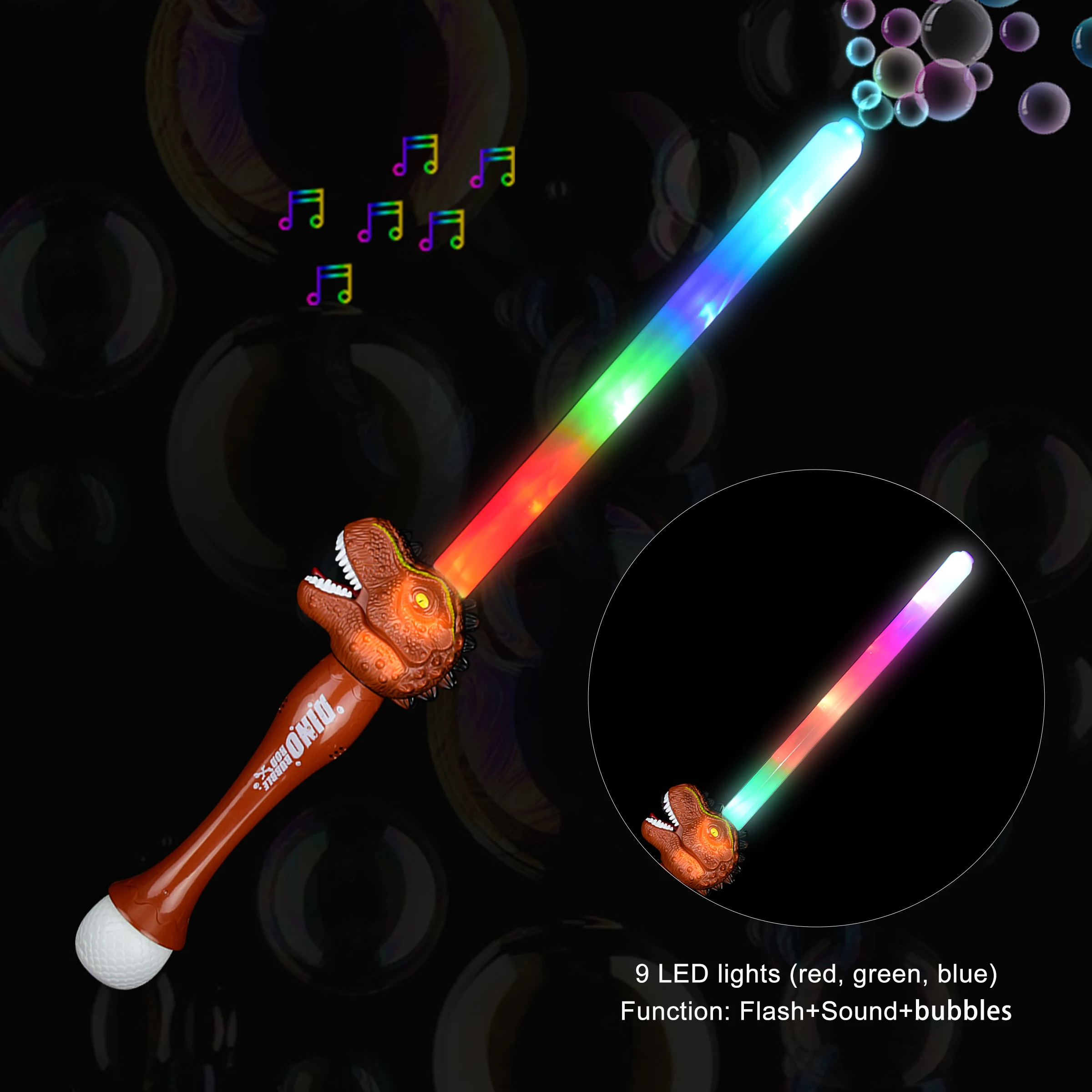 Flashing 29'' LED Dinosaur Bubble Sword Toy with Lights and Music for Kids Light-Up Wand Stick Toy