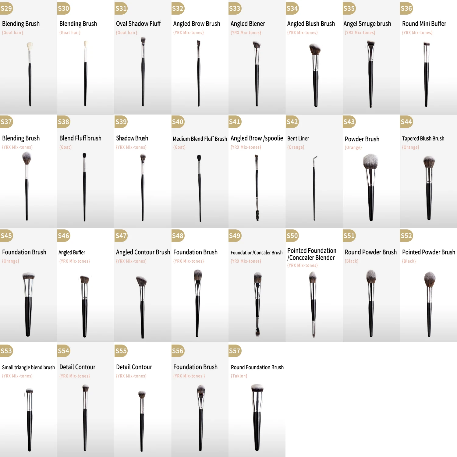 Yrx A032 High Quality Make Up Brushes 57pcs Soft Synthetic Private