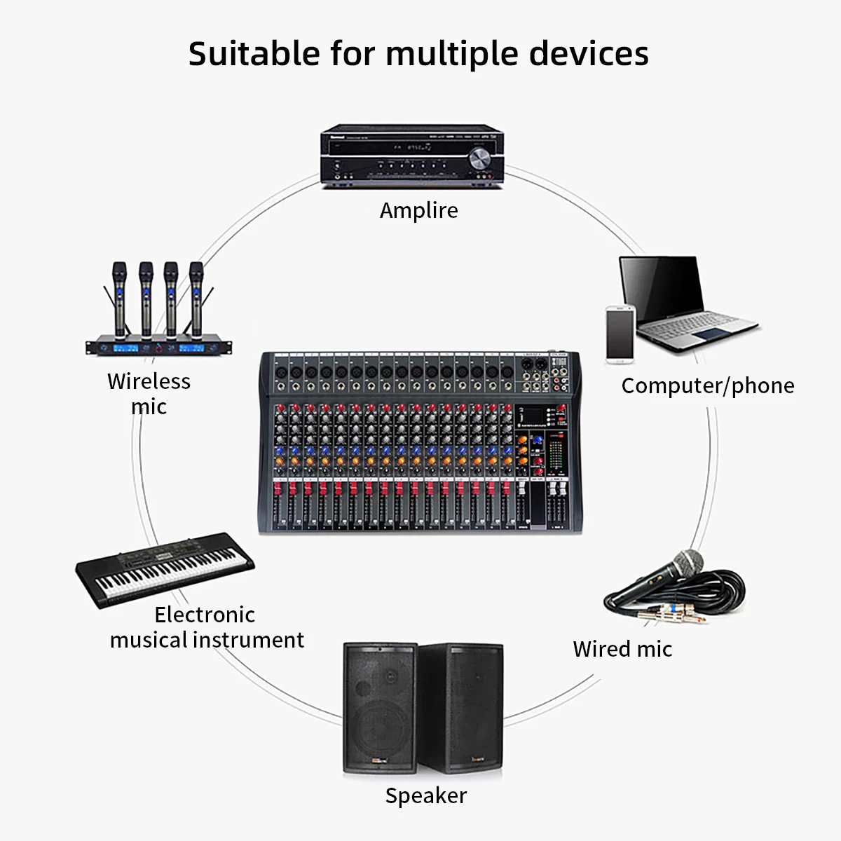 High Quality Professional Digital Audio Mixer With Amplifier Mixer BT USB Function