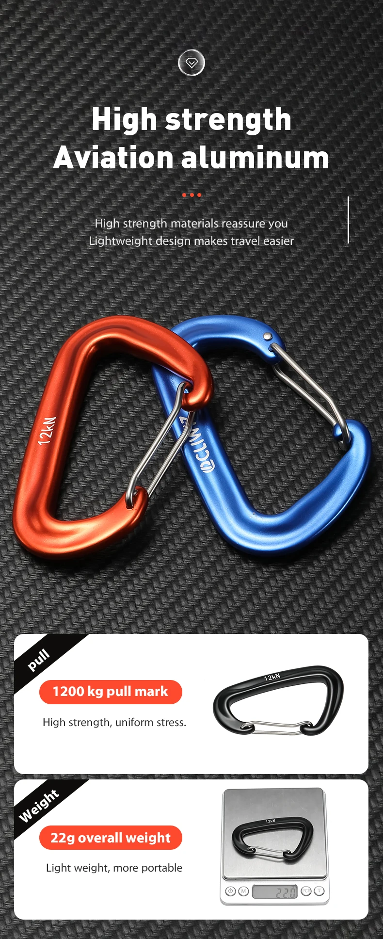 Jrsgs 7075 Aluminium Carabiner Clips 12kn Ultralight Climbing