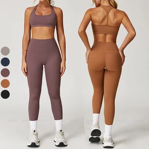 Factory Wholesale Women's High Waist Butt Lifting Leggings Breathable Yoga Bra Elastic Waist Sports Workout Outfit Yoga Sets