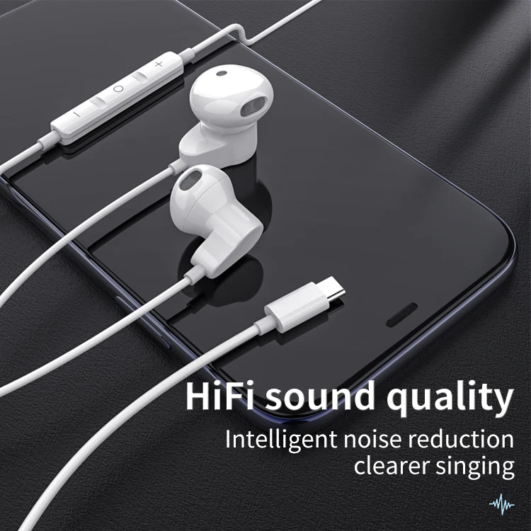 Type C Wired Earphone For Iphone 15 Pro Max With Mic Noise Cancelling