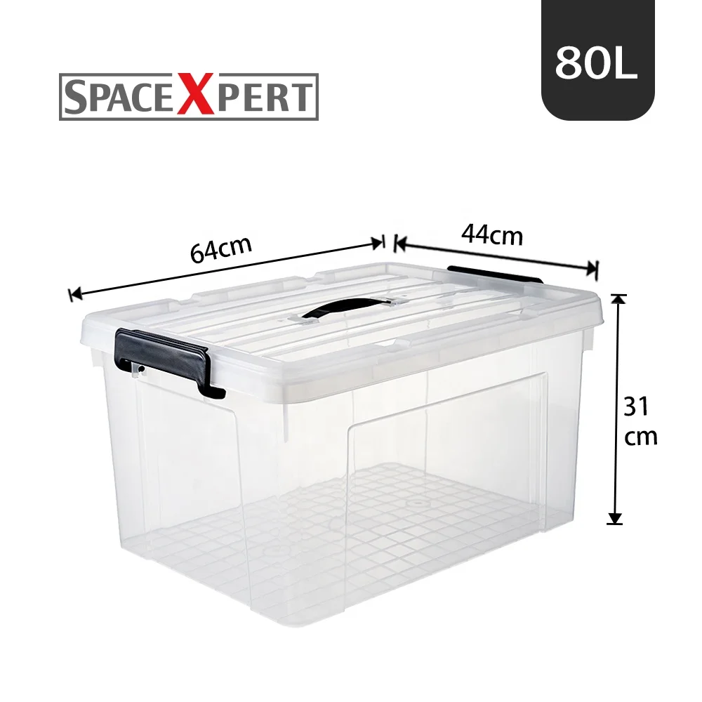 Buy Clear Transparent Large Plastic Clothes Storage Containers Tote Bin Box  With Lid from Linyi Jiuxu Plastic Products Co., Ltd., China