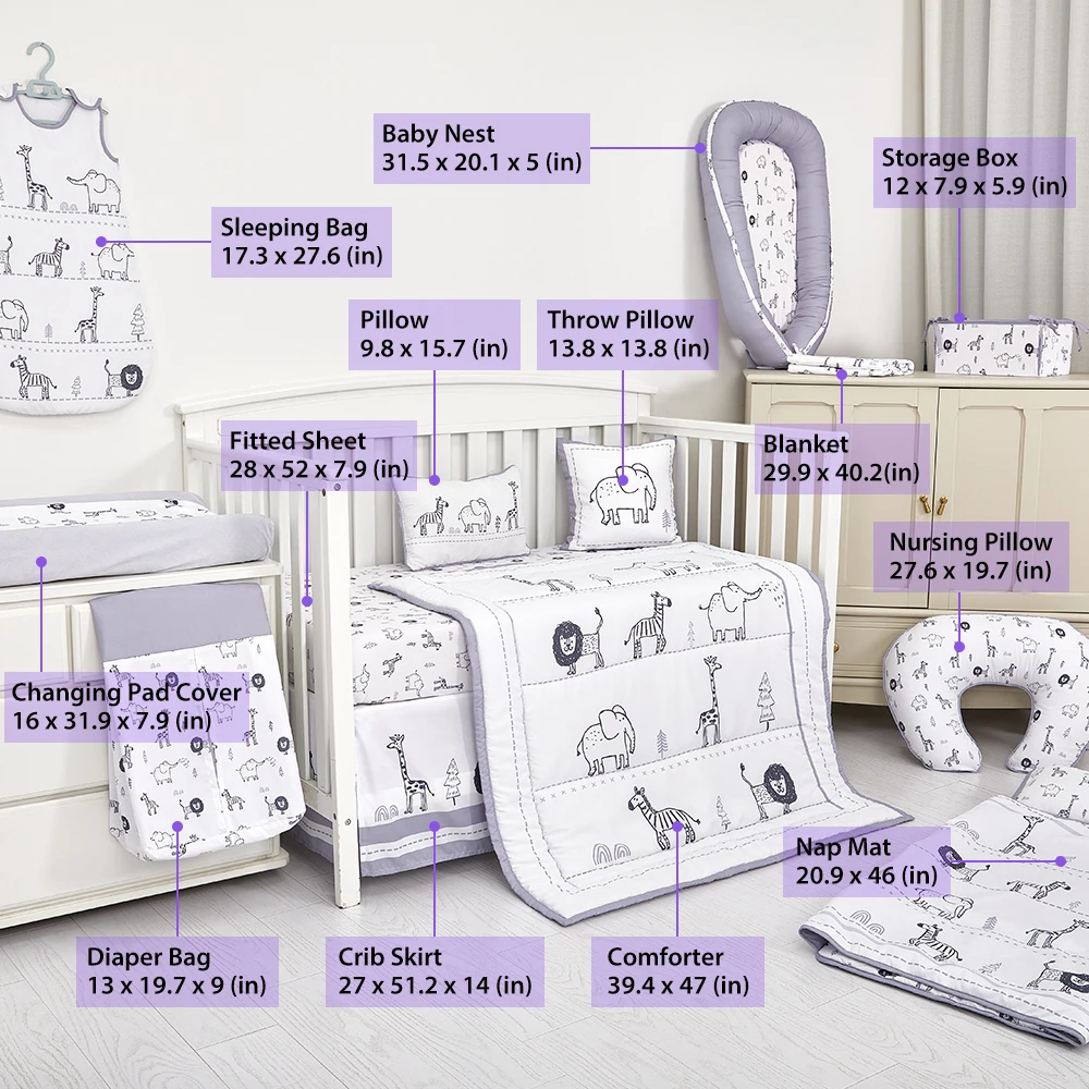 100 Cotton Organic Acceptable Animal Party Theme Nursing Crib Set