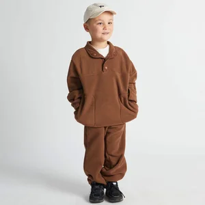 Kids Sherpa Fleece Shearling Sweatsuit Set Oversized Fit Kids Jumper Stand up Collar Hoodie and Pants Set