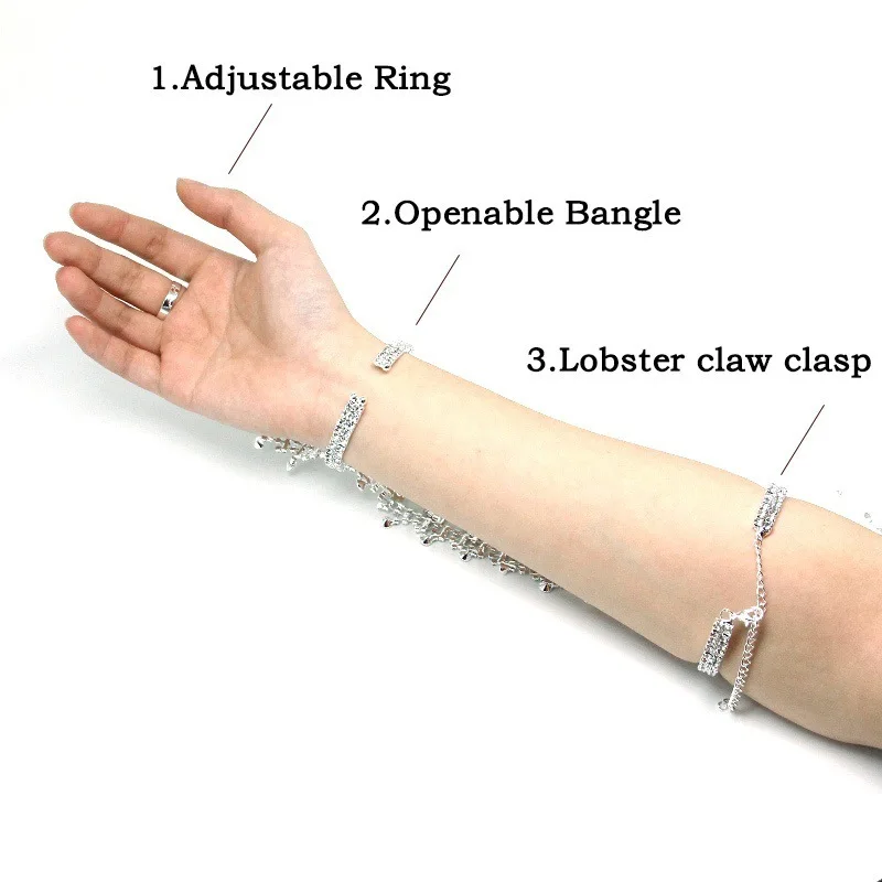 Women Crystal Rhinestone Hand Harness Bracelet Bangle Slave Chain Link Finger Ring Bracelet Weddingarabic wedding veil