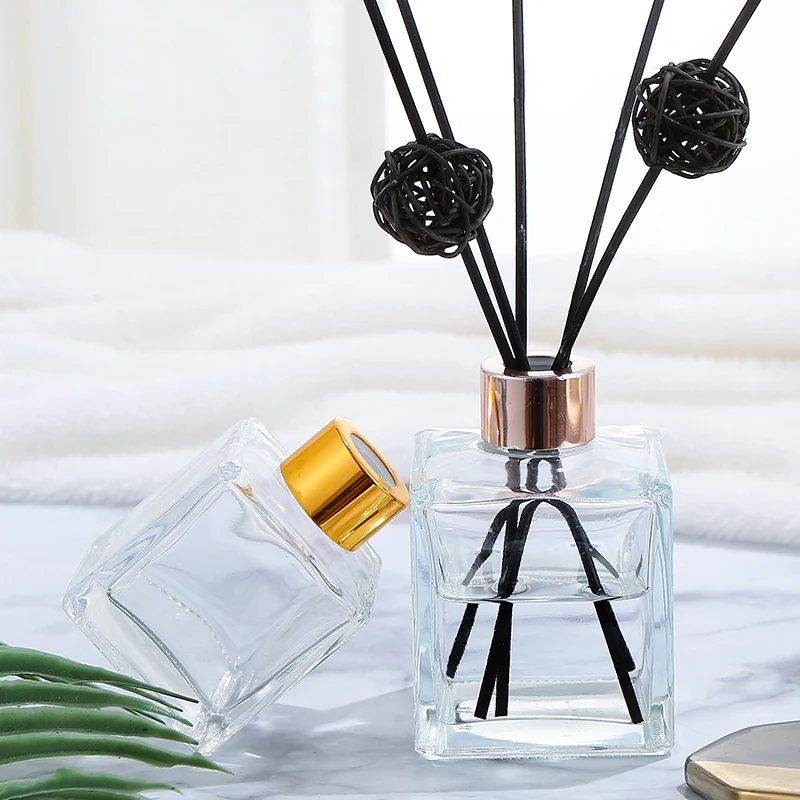 Custom Luxury 100ml Transparent Square Empty Glass Reed Diffuser Bottle