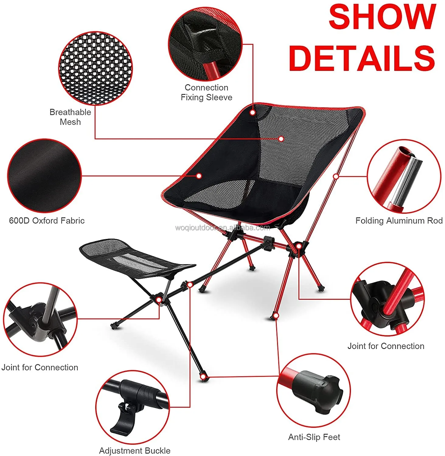 Woqi Outdoor Beach Traveling Folding Camping Chair Portable Stainless