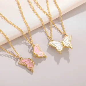 Wholesale Stainless Steel Enameled Necklace with Multicolor Magnetic Butterfly Pendant Gold Plated Stylish Friendship Design
