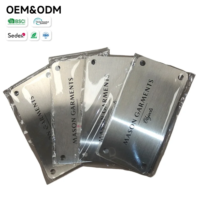 Custom Brushed Stainless Steel Brand Nameplate  OEM Engraved for Apparel & Fashion Branding