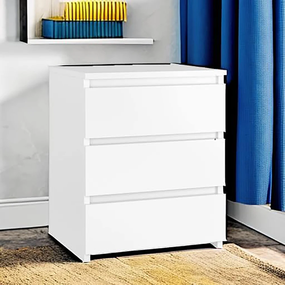 product white wooden modern 3 drawer nightstand with cut out handle for apartment bedroom sofa side table-9