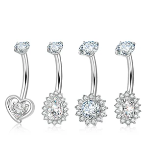 Hot-Selling Titanium Alloy Zircon Silver Plated Geometric Water Drop Love Claw Inlaid Navel Nail Earring Women's Fashion